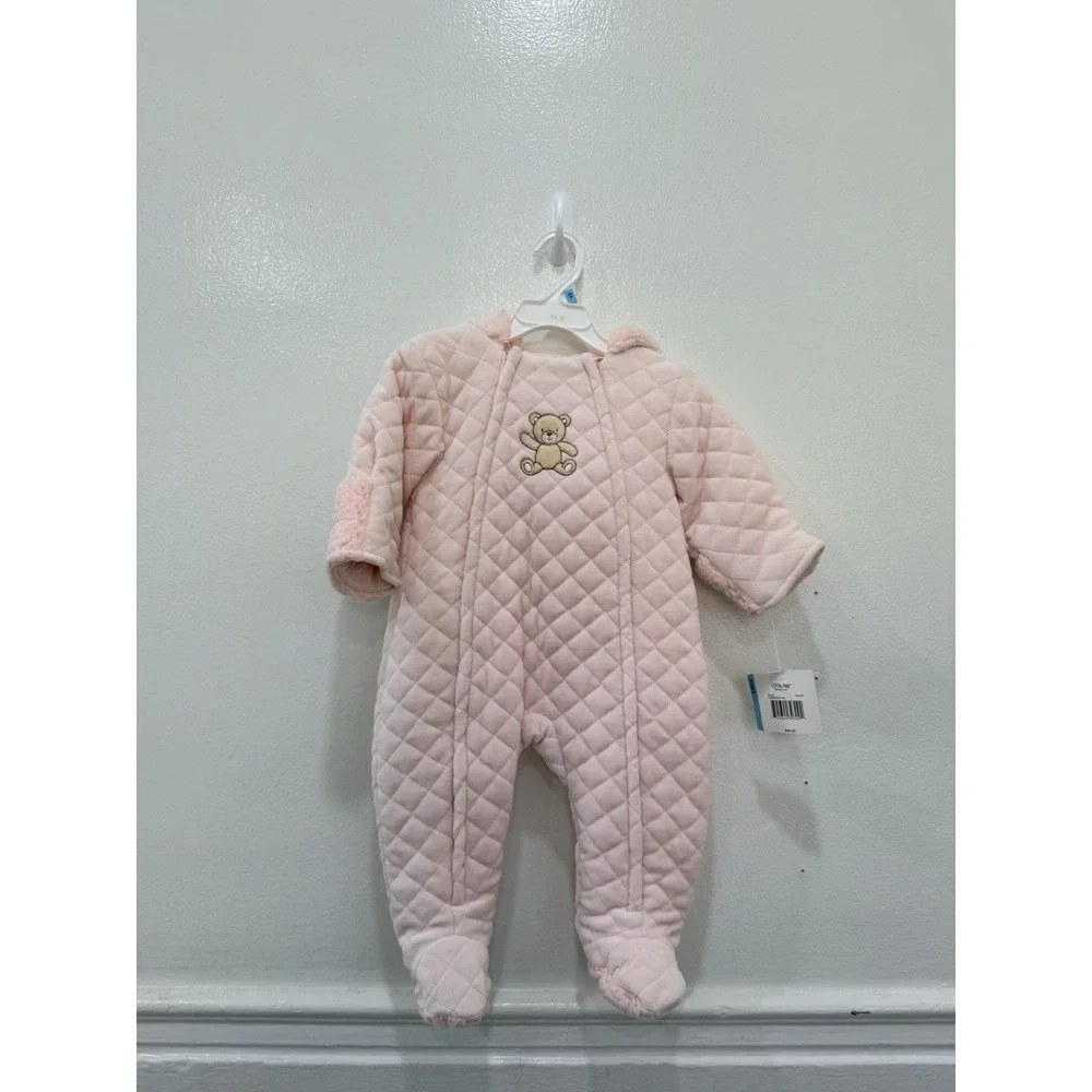 Little Me‎ Baby Girls 6-9M Pink Quilted Pram Snowsuit Teddy Bear Bunting NWT